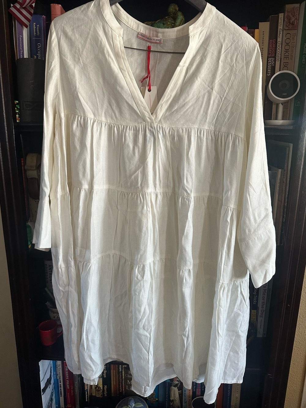 Greek Islands linen mix caftan dress cream size 40” Mew with Tags.